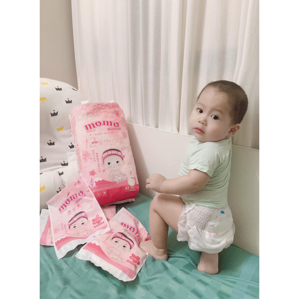 COMBO 3 Bịch Bỉm Tã Momo Diamond Hoa Anh Đào S64/M62/L54/XL50/XXL48/XXXL42