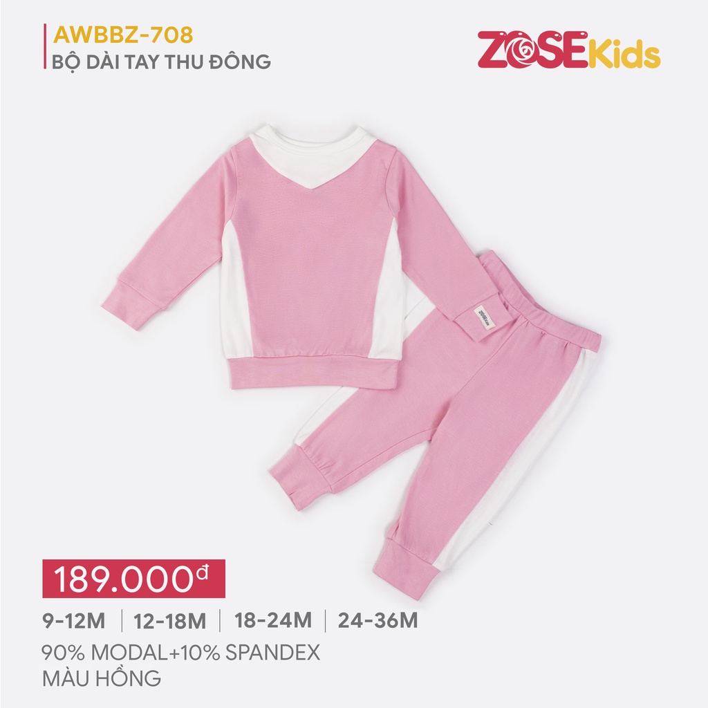 Bộ quần áo thu đông dài tay DEROSA KIDS quần áo nỉ cho bé gái 9-36 tháng AWBBZ708B