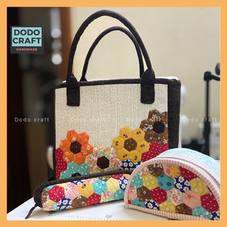 Vintage Túi nữ lục giác QUILT ghép vải thủ công