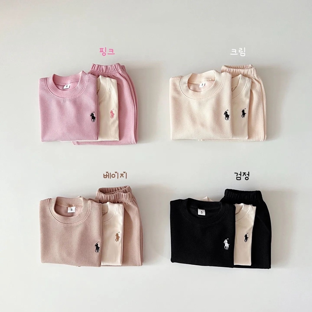 Set Áo Thun Tay Dài Và Quần Dài Phong Cách Hàn Quốc Thời Trang Xuân Thu Cho Bé Trai Và Gái