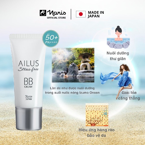 Kem nền trang điểm đa chức năng BB Cream Naris Ailus Stress Free 30g, che khuyết điểm kiềm dầu tốt nhất của Nhật