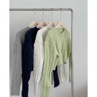Áo len thừng cổ tròn nữ dáng Croptop