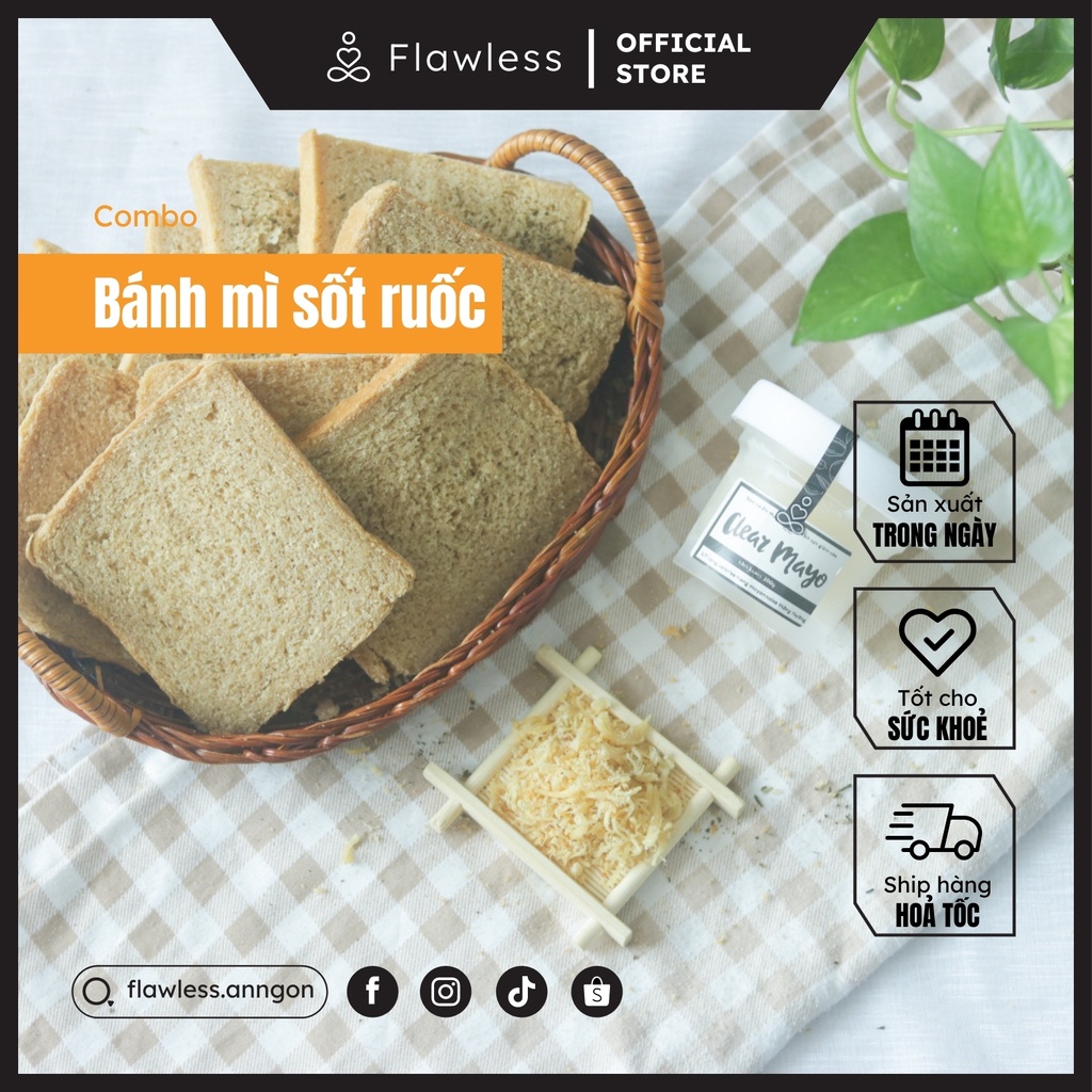 COMBO Bánh mì sốt ruốc Flawless Ăn ngon | Thực phẩm healthy, đồ ăn kiêng eatclean, tăng cơ, giảm mỡ, giảm cân