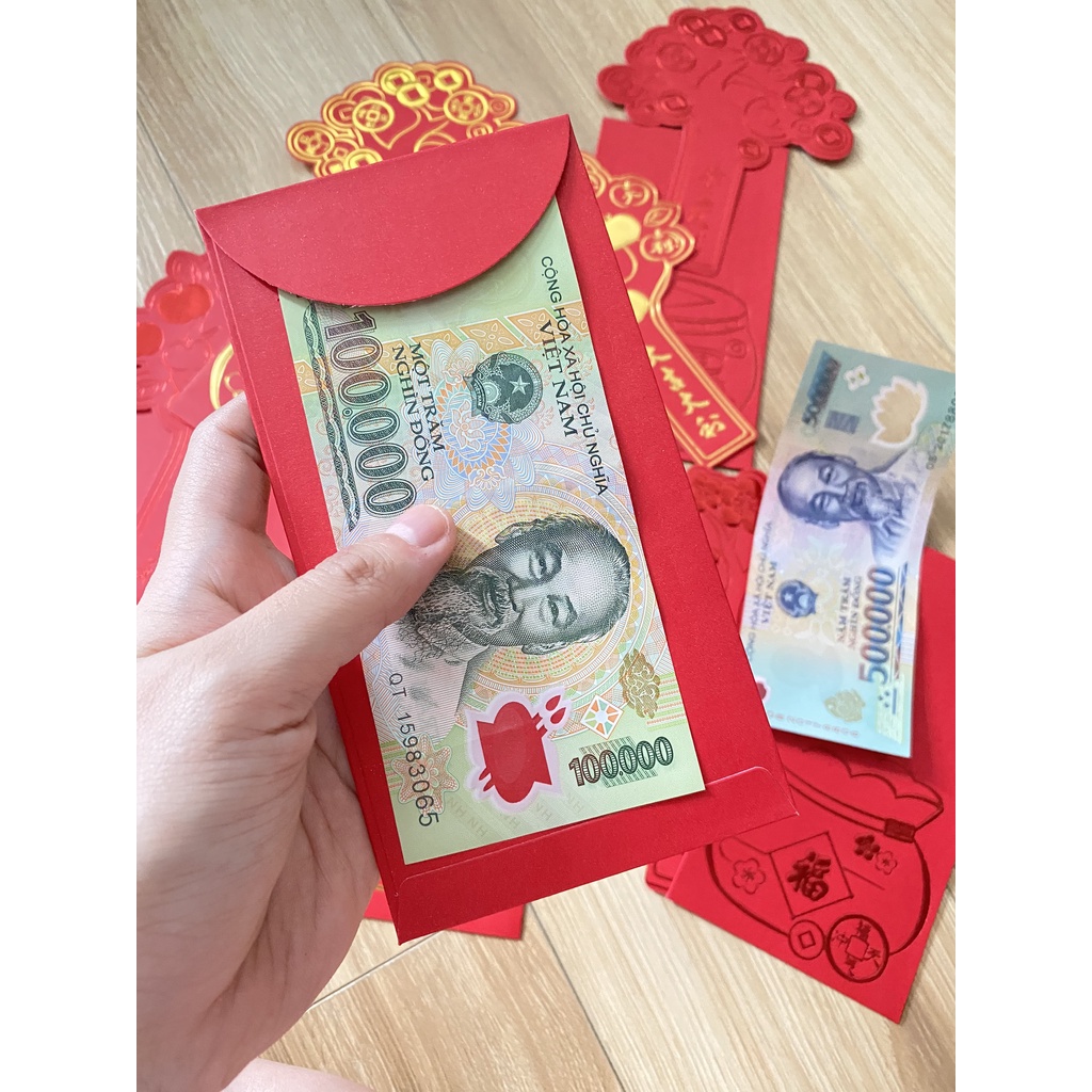 Combo 6 bao lì xì tết - bao lì xì 3D ép nhũ cao cấp hình cây tiền tài lộc - có sẵn tại HCM