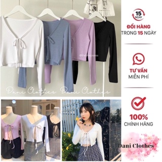 Áo khoác cardigan croptop buộc nơ chất thun gân tay dài - B5N