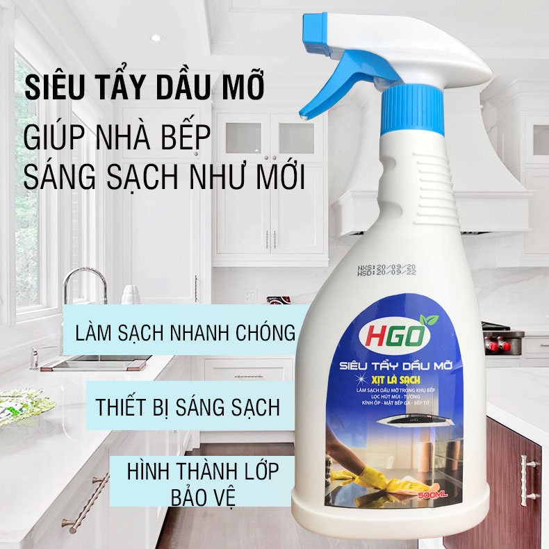 [COMBO 2] Tẩy dầu mỡ nhà bếp HGO an toàn, tiện lợi, hiệu quả 500ml