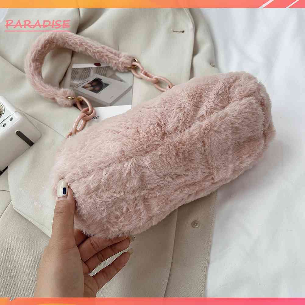 Túi Xách Kẹp Nách Phủ Lông Acrylic Màu Sắc Tinh Khiết Phong Cách Vintage Thời Trang