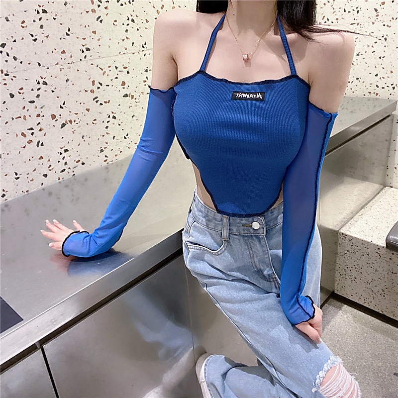Áo croptop tay dài trễ vai thời trang cho nữ