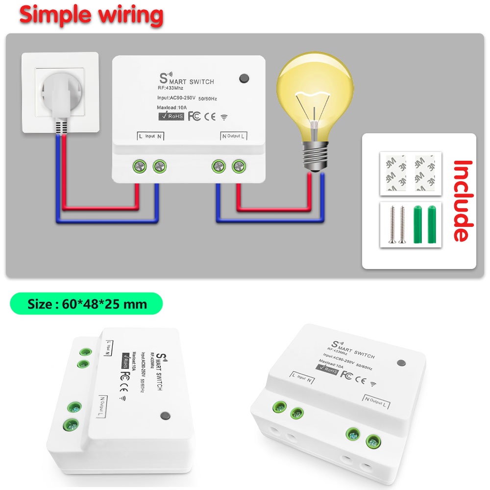 Bộ Điều Khiển Từ Xa Không Dây 433MHz RF AC 110V 220V 10A Cho Máy Bơm Đèn