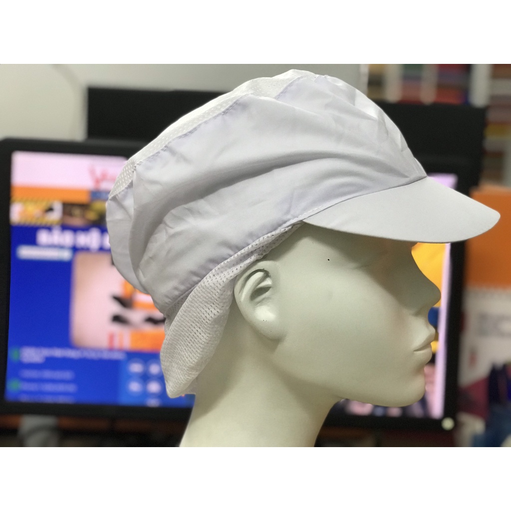 Nón kết búi trùm tóc đỉnh lưới công nhân màu trắng thủy sản, thực phẩm
