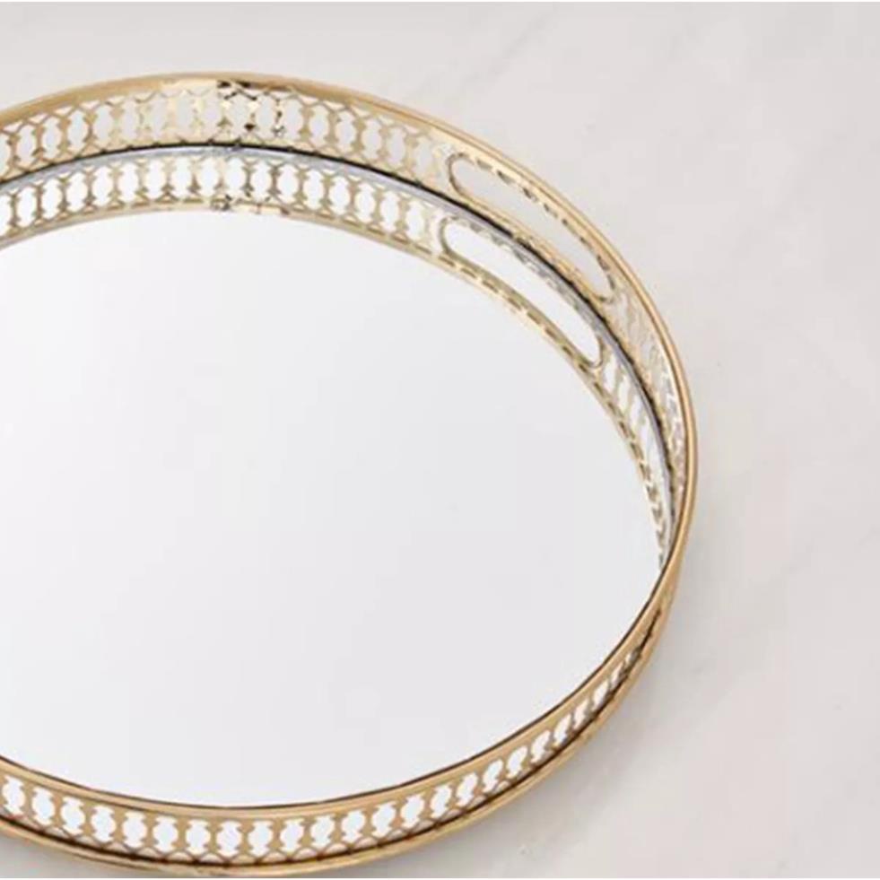 KHAY HỢP KIM MẠ VÀNG ĐẶT BỘ TRÀ HOẶC BỘ BÌNH CỐC MẶT KHAY TRÁNG GƯƠNG