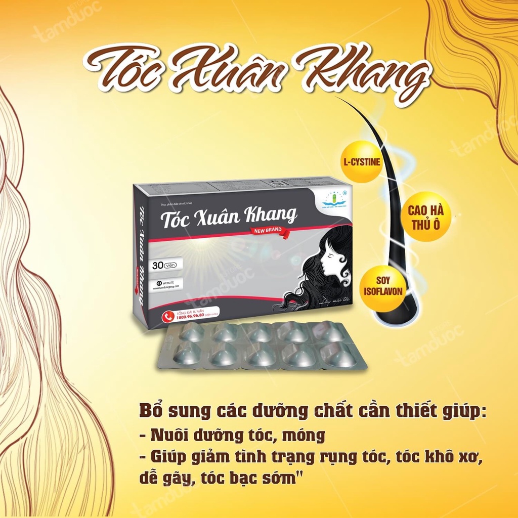 Tóc Xuân Khang  - Giúp nuôi dưỡng tóc móng, giảm tình trạng rụng tóc, khô xơ, dễ gãy - Tâm Dược