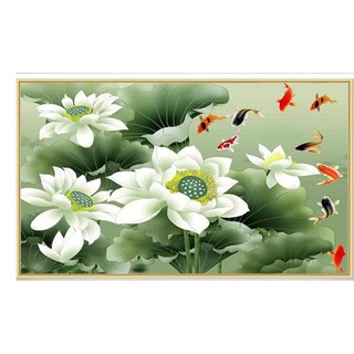 Tranh đính đá toàn bộ tự làm - Cá chép hoa sen