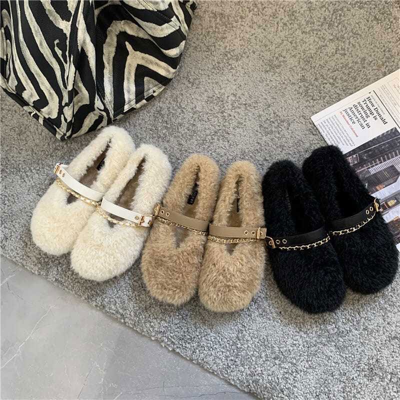 One more shoes Giày Lười Vải Lông Ấm Áp Chống Trượt Phong Cách Mới Cho Phụ Nữ Mang Thai