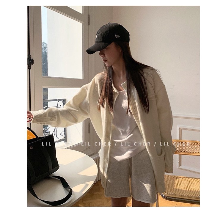 Áo khoác cardigan dệt kim dáng rộng phong cách Hàn Quốc thanh lịch thời trang dành cho nữ