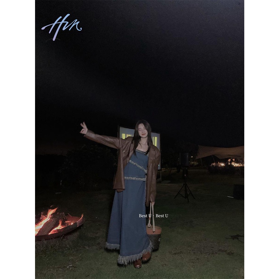 Đầm Denim Hai Dây Dáng Dài Phối Hạt Và Tua Rua Phong Cách Cổ Điển Thời Trang Mùa Thu Mới 2022 Dành Cho Bạn