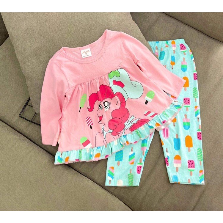 Bộ tay dài quần dài Thun Borip xuất Loại 1 bé gái size đại 23-45kg Quần áo trẻ Em Pikakid's