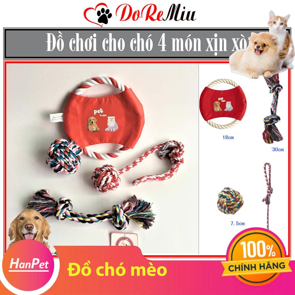 New- Hanpet- Bộ đồ chơi cho chó 4 món xịn xò (gồm bóng thừng tập cắn và đĩa bay thừng)
