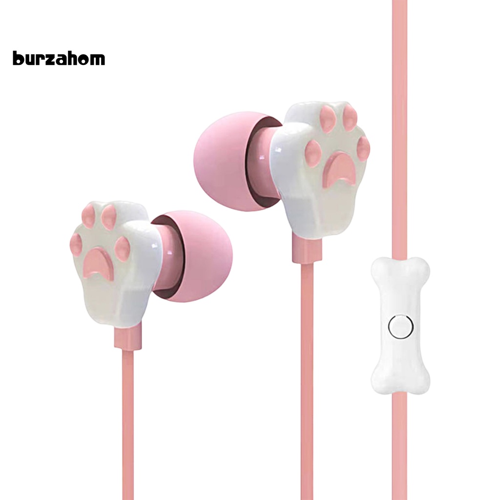 Tai Nghe Nhét Tai 3.5mm Có Micro Thiết Kế Chân Mèo Hoạt Hình Cho Học Sinh