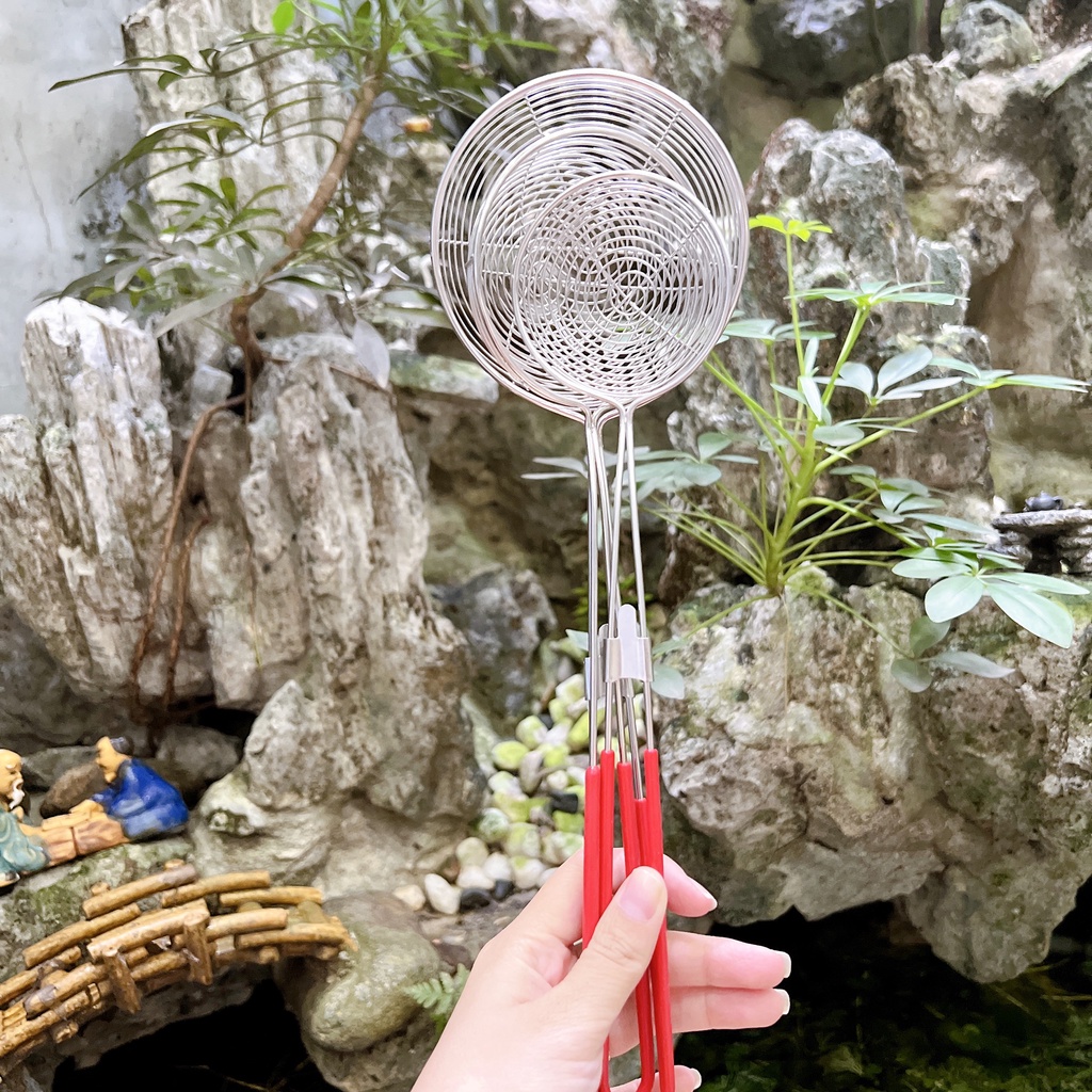 Vợt múc Topping trân châu, vợt múc lẩu inox cán đỏ siêu bền, siêu tiện lợi