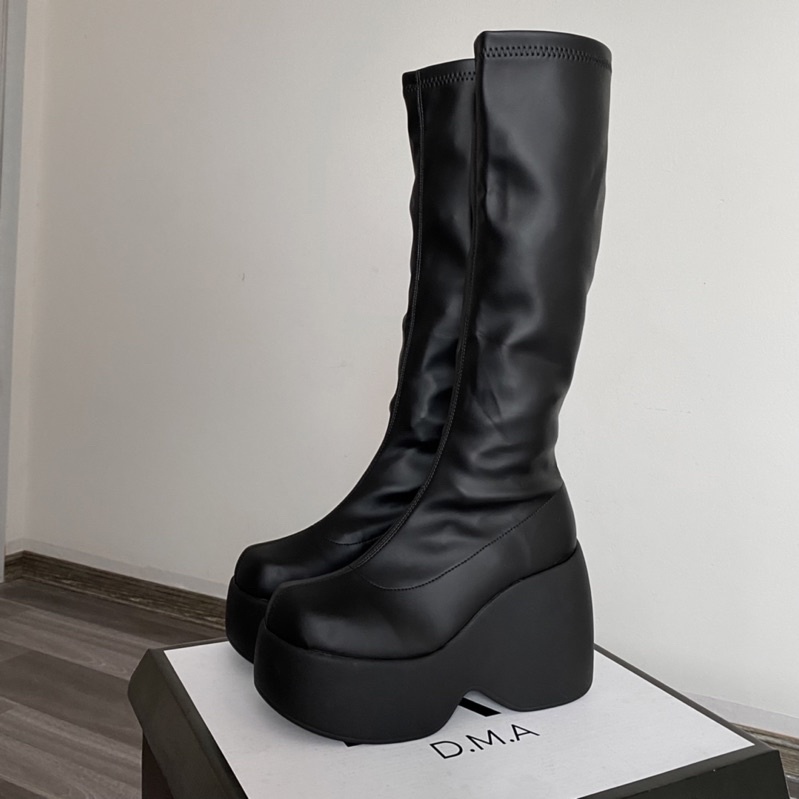 𝐃𝐦𝐚𝐧𝐡 - 𝐆iày boot unisex nam nữ đế độn 12cm cổ lửng màu trắng - đen thời trang 2023