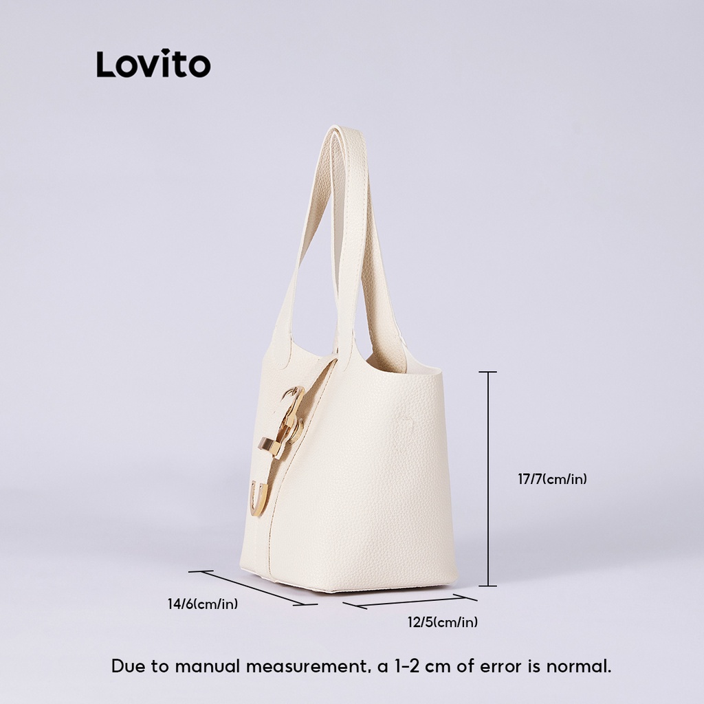 Lovito Trơn Thanh Lịch Kết Cấu Da PU Khóa Kim Loại Túi Vuông Nữ L38BA26 (Vàng Nhạt/Trắng Tắt/Đen)