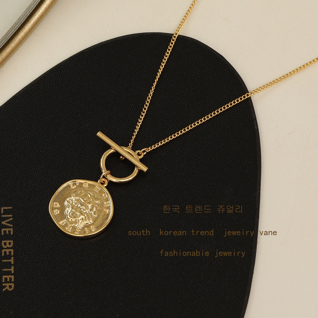 Vòng cổ Mạ Vàng 16K Phối Mặt Đồng Xu Thời Trang Retro Cho Nữ