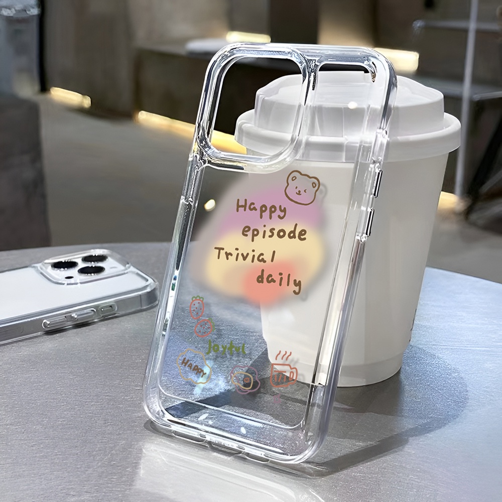 Ốp Điện Thoại Trong Suốt Họa Tiết Gấu Và Chữ Màu gradient Cho iphone 14ProMax 14Plus 13 11 12 7Plus X XR