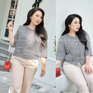 Áo dạ kẻ dáng ngắn đen trắng