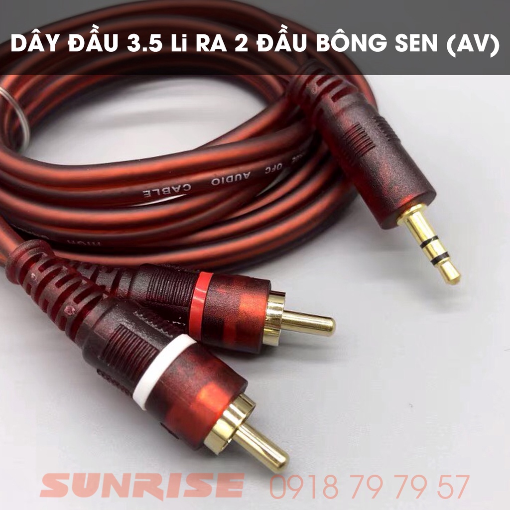 Dây cáp âm thanh 3 li 3.5 ra 2 đầu RCA  dài 3-5m , Dây Cáp tín hiệuAV lõi đồng - Sunrise 204