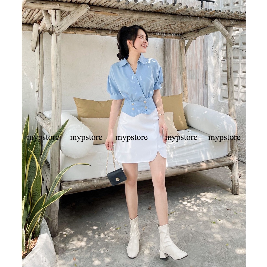 Áo sơ mi croptop bo eo mypstore A57