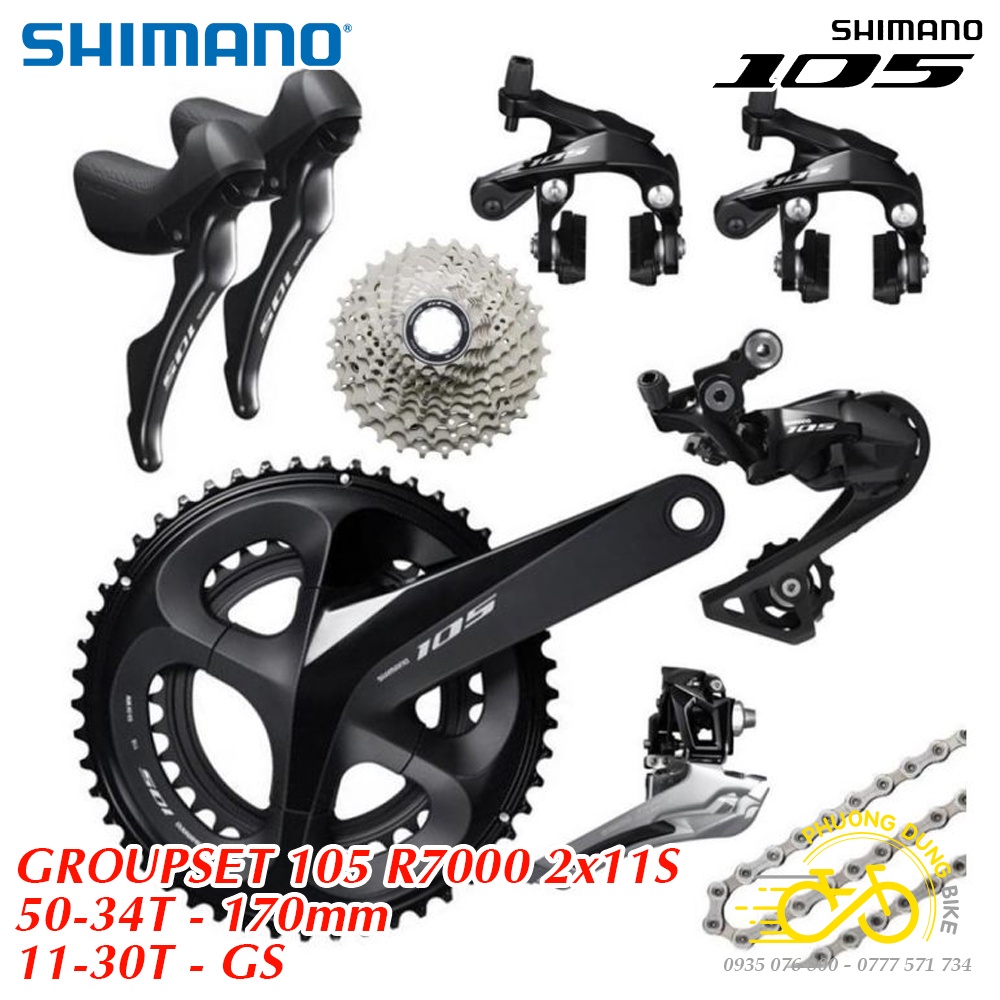 Bộ groupset chuyển động xe đạp SHIMANO 105 R7000 - 50-34T 170mm - 11-30T - GS