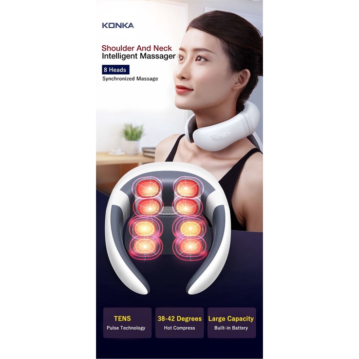 Máy Mát Xa Cổ Vai Gáy booster KONKA H99 ,  Massage Xung Điện Giảm Đau Mỏi Với 8 Đầu Massage , Làm Ấm Nóng
