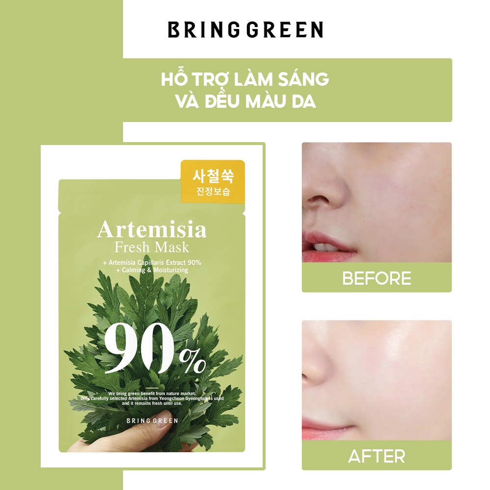 Mặt Nạ Ngải Cứu Dưỡng Da Bring Green ARTEMISIA 90% Fresh Mask 20g (10pcs)