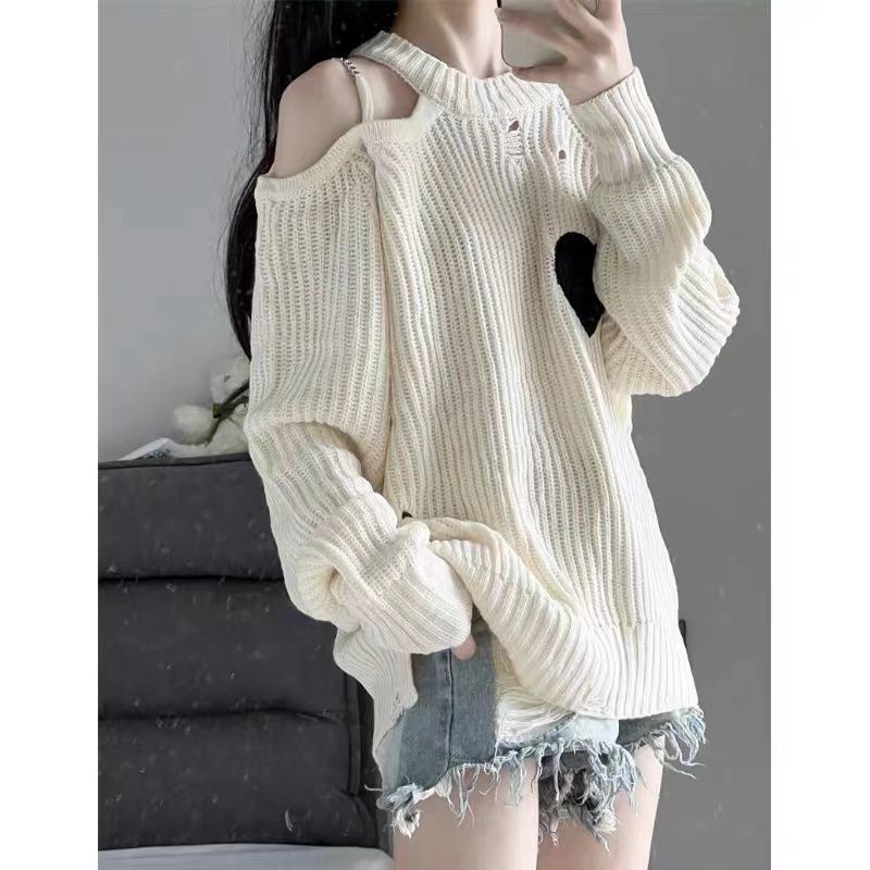 Áo croptop nữ dài tay áo len kiểu nữ Áo Sweater Trễ Vai Tay Dài Thời Trang Thu Đông Dành Cho Nữ