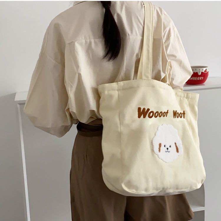 Túi Vải Canvas Đeo Vai Họa Tiết Hoạt Hình Xinh Xắn Dành Cho Nữ