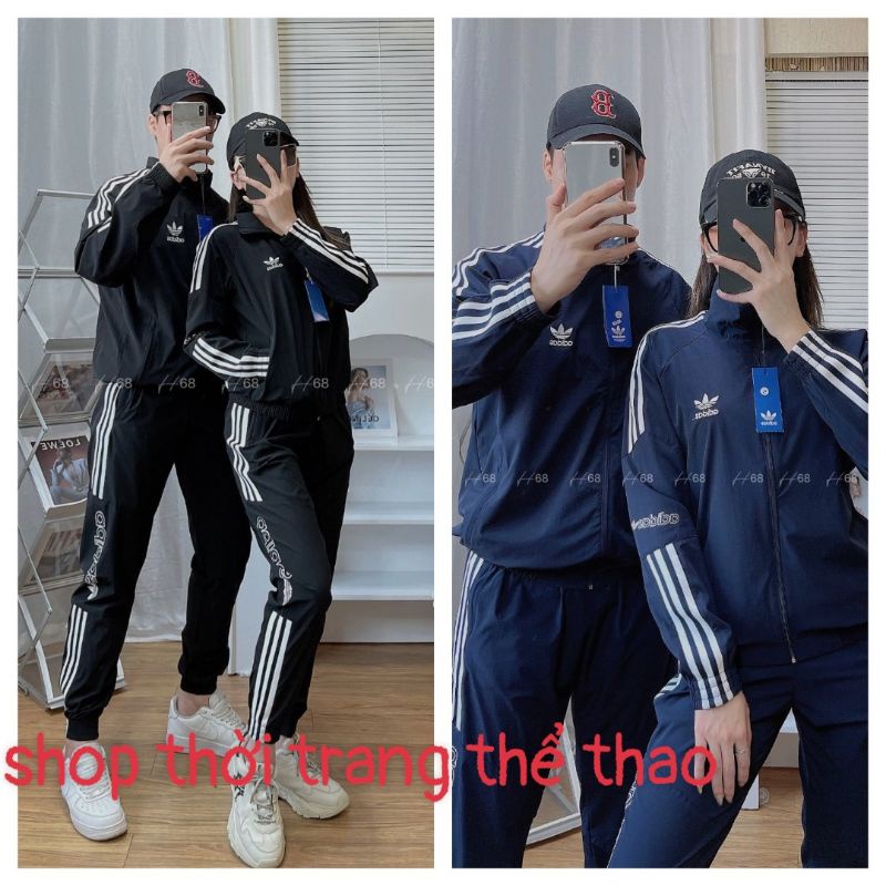 set thể thao adidás thu đông bộ đôi gió nam nữ 2 lớp cam kết hàng chất lượng cao