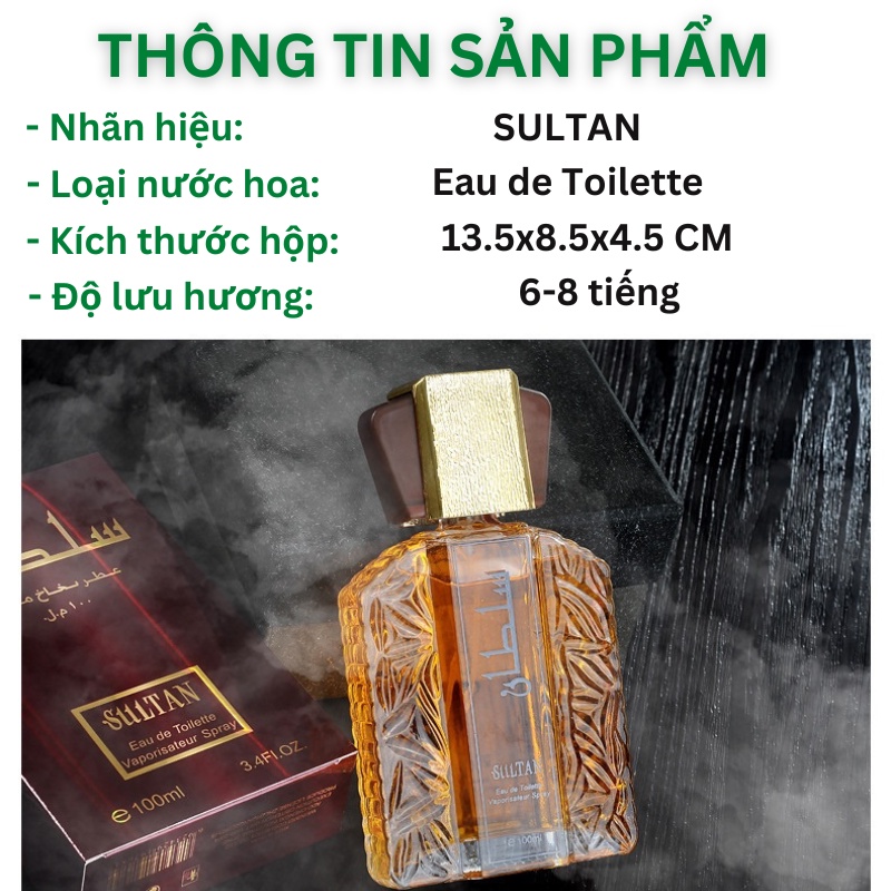 Nước hoa nam Ả Rập SULTAN thơm lâu quyến rũ nam tính gợi cảm dạng xịt 100ml