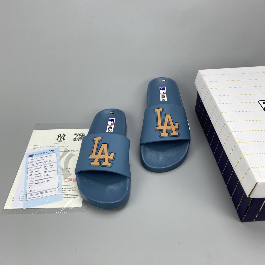 Dép quai ngang mlb bản chứ nổi LA, dép nam unisex cực đẹp fullbox