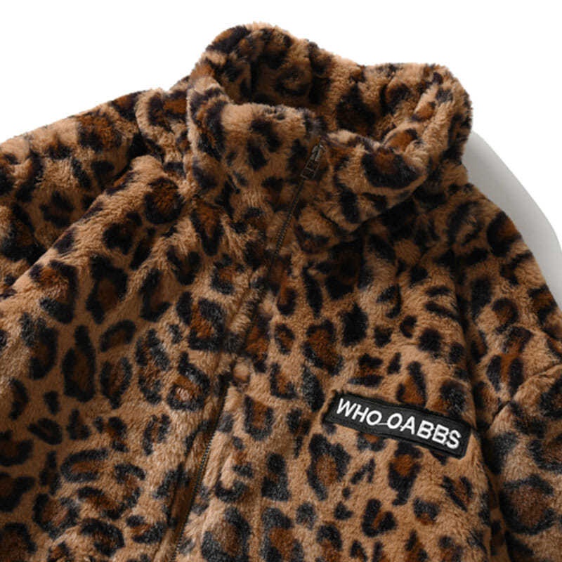 Áo Khoác Lông Cừu Dày Dáng Rộng In Họa Tiết Da Báo Kiểu Đường Phố Nhật Hàn Thời Trang Thu Đông Cho Các Cặp Đôi