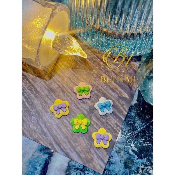 CHARM NƠ MÀU PASTEL M107 set  5 VIÊN