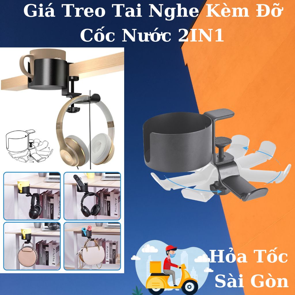 Giá Treo Tai Nghe Giá Đỡ Tai Nghe Kèm Đỡ Cốc Nước 2in1 Đa Năng Tiện Dụng