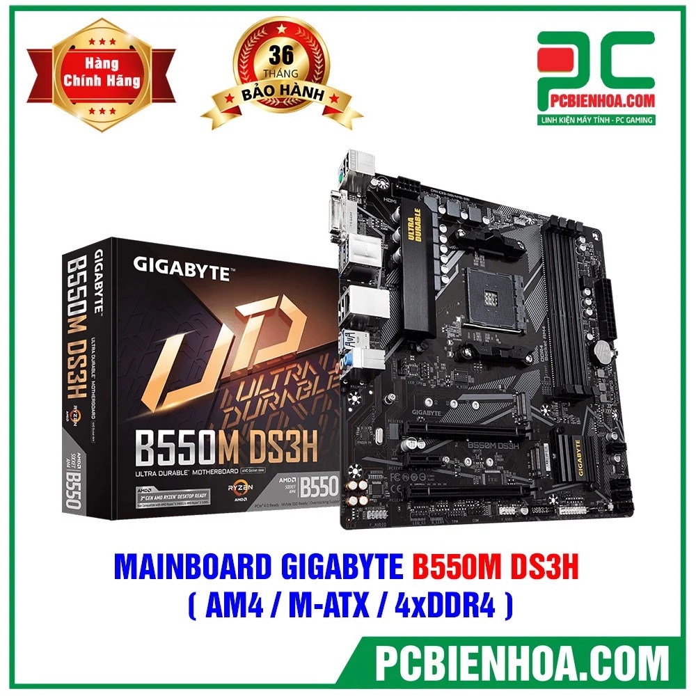 MAINBOARD - Bo mạch chủ - GIGABYTE B550M DS3H ( AM4 / M-ATX / 4XDDR4 )- hàng chính hãng 36T
