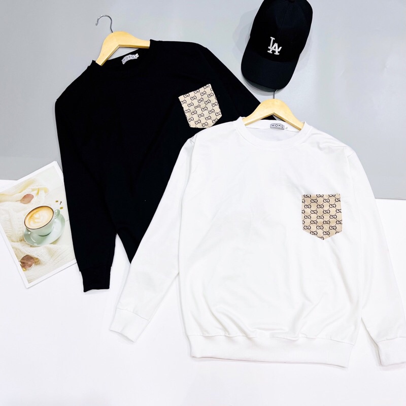 Áo nỉ sweater nam nữ dài tay phối túi vàng họa tiết GC, chất vải mềm mịn giữ ấm co giãn tốt, áo đôi thu đông hot trend