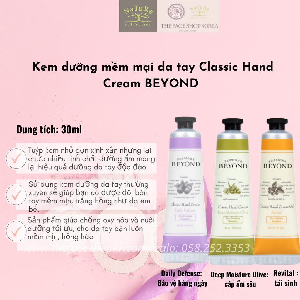 Kem dưỡng mềm mại da tay Classic Hand Cream BEYOND 30ML