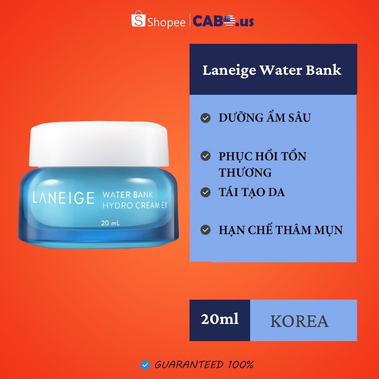 Kem dưỡng Laneige Water Bank 20ml CABOUS050 dưỡng ẩm và cấp nước chuyên sâu