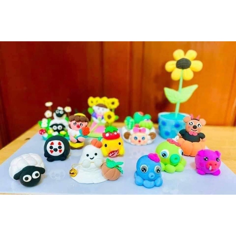 Combo đất sét tự khô Nhật 12 màu an toàn nặn hình cao cấp siêu nhẹ dành cho bé làm butter slime trang trí