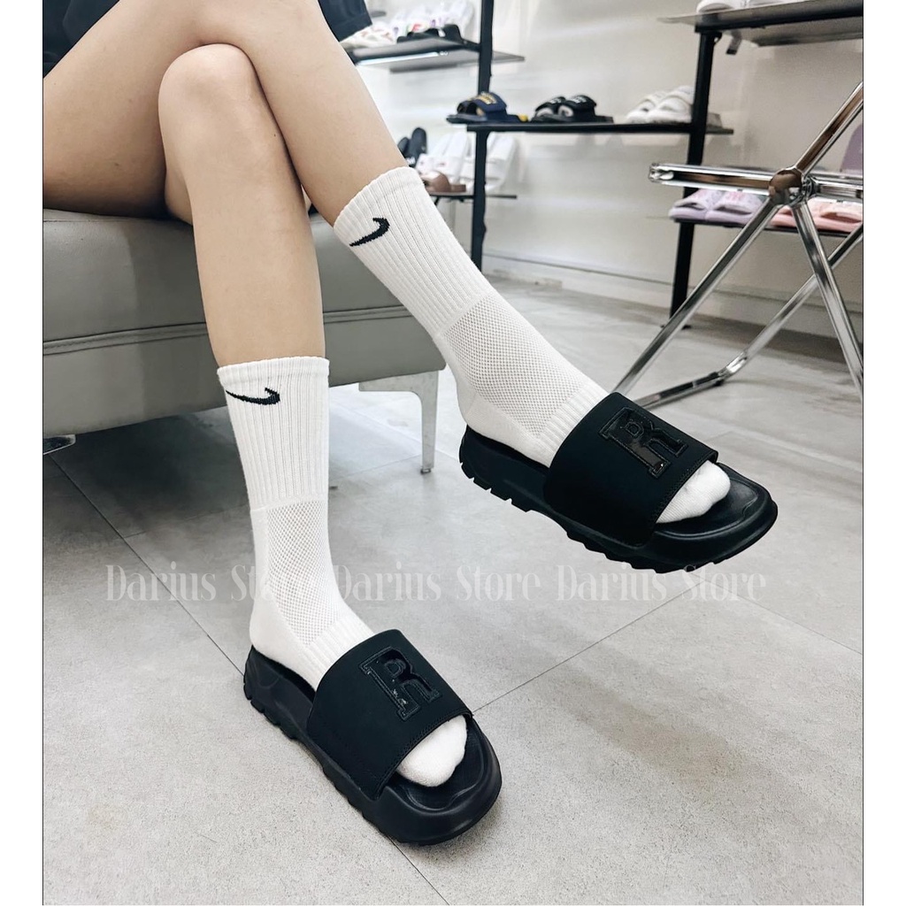 Dép Chữ R nam nữ quai ngang Logo thêu Unisex đế đúc bánh mì cao nhiều màu full tem mác