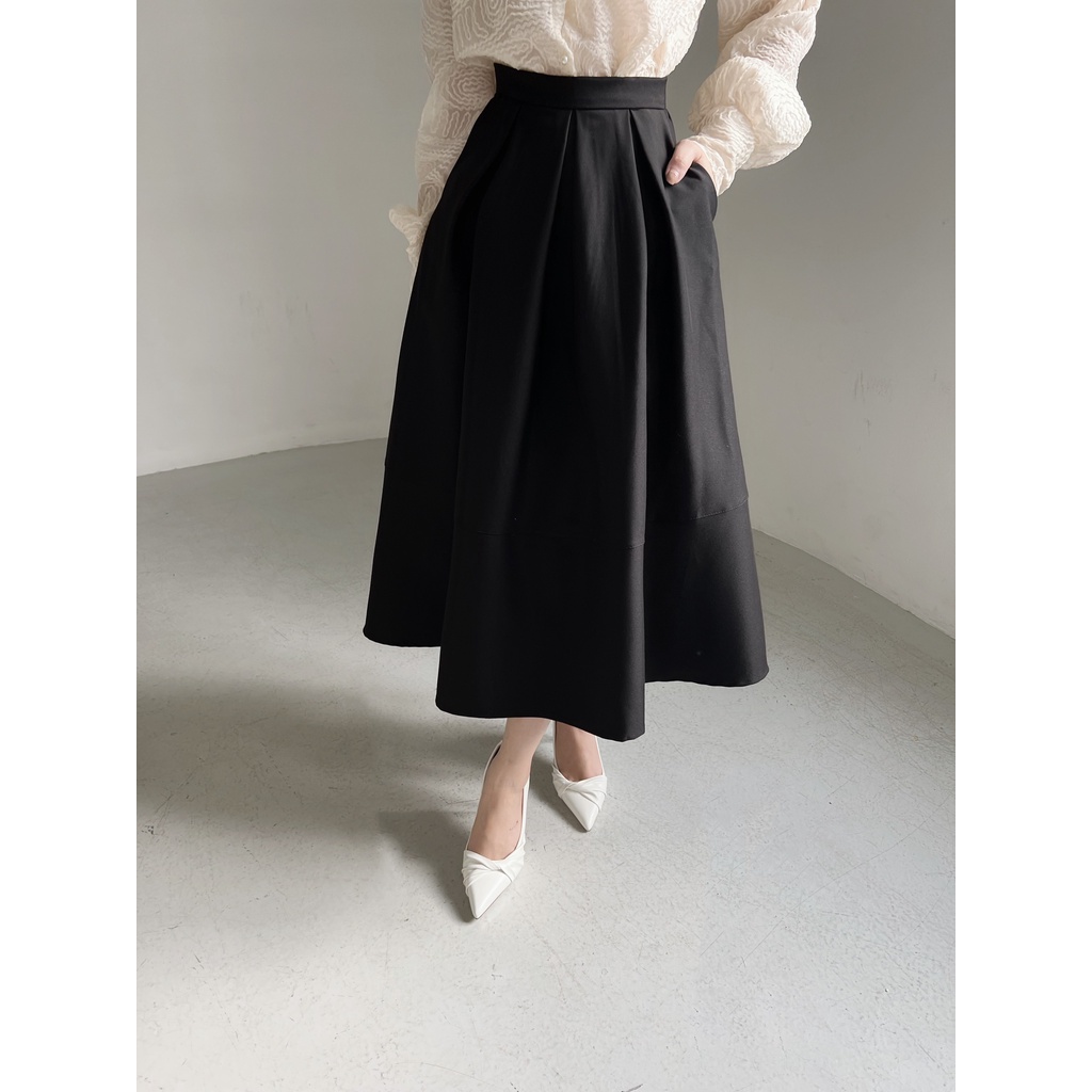 Chân váy nữ xếp ly Alu skirt dáng dài H.I.U Fashion , thiết kế sang trọng 2 lớp cạp đai cao HIU design