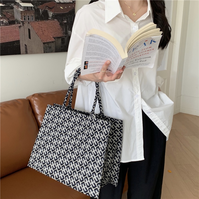 Ielgy Túi Xách Đeo Vai canvas Sức Chứa Lớn Kiểu jacquard retro Cho Nữ